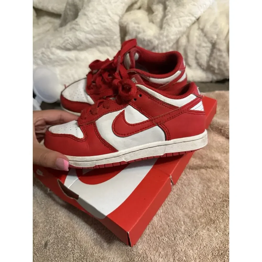 Nike Dunk Low Red/White Leather Lace-Up Low Top Sneaker Unisex Kids US 13